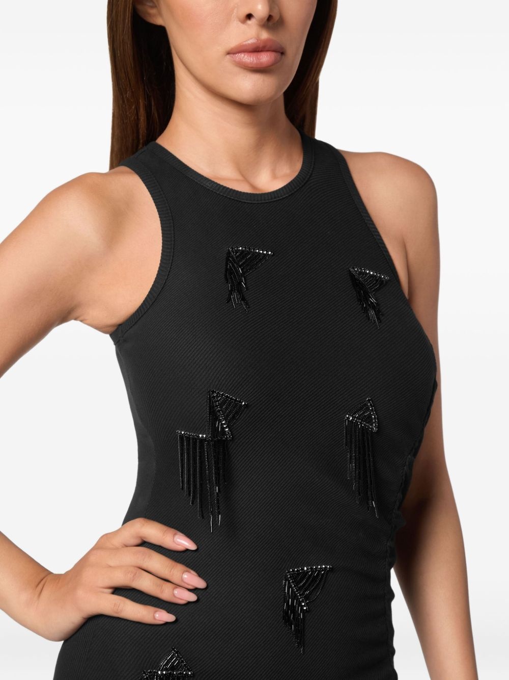 fringe-detail ribbed mini dress - 4