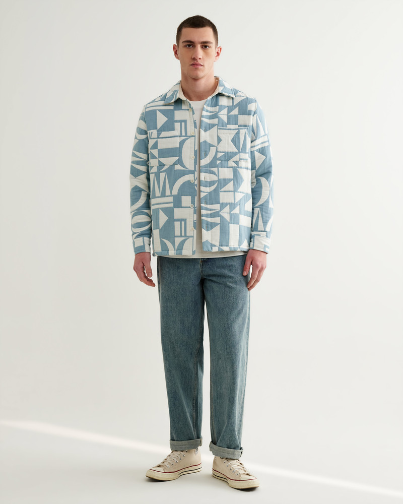 Otto - Light Blue And Ecru Quilted Jacquard Overshirt 4