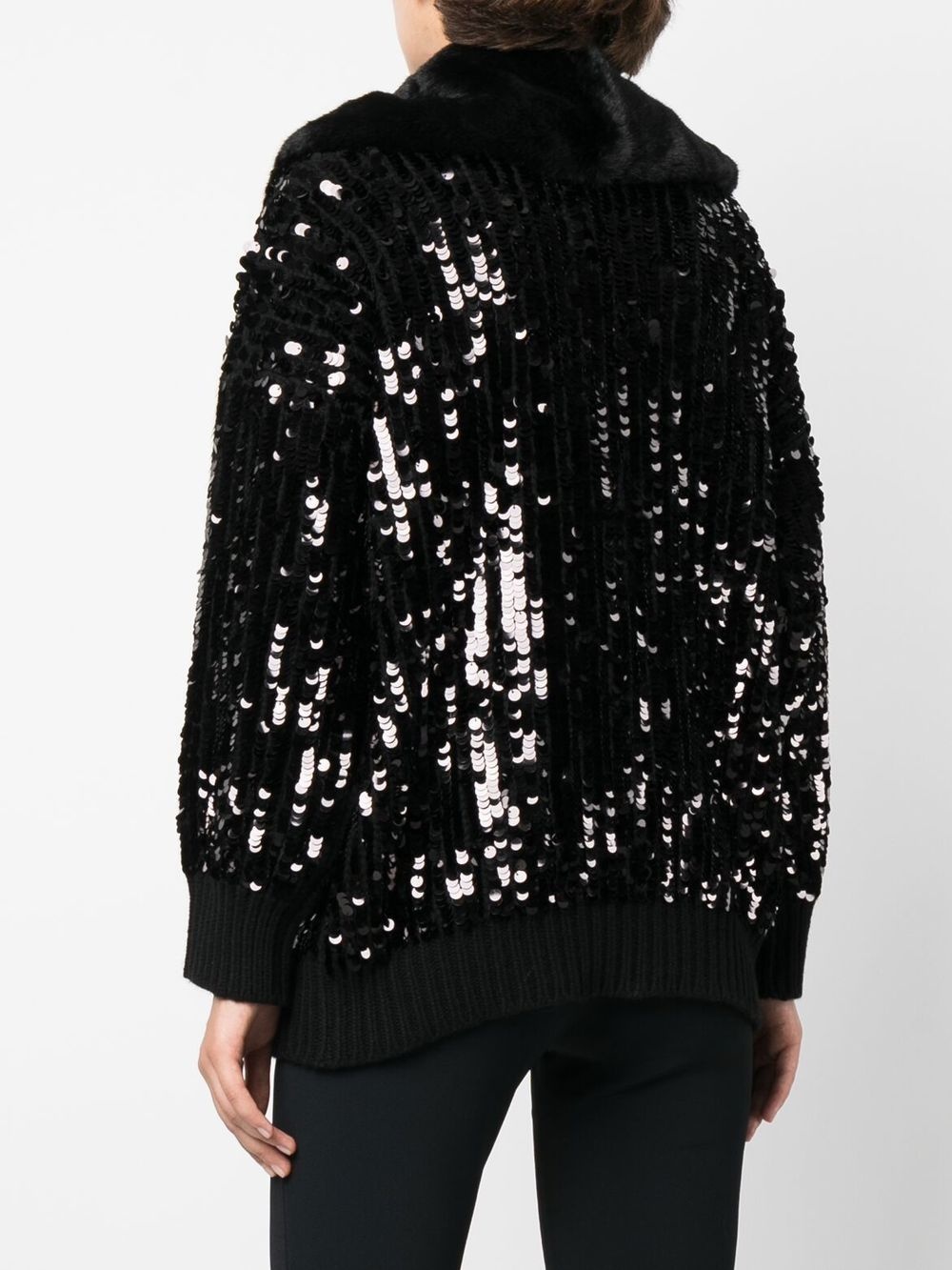 sequin-embellished faux-fur trim cardigan - 4