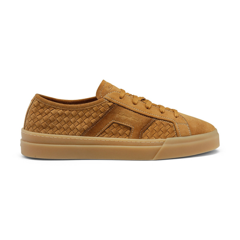Men's light brown woven suede Double Buckle Sneaker 1