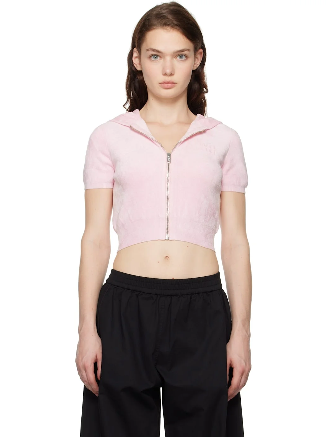 Pink Cropped Zip-Up Hoodie - 1
