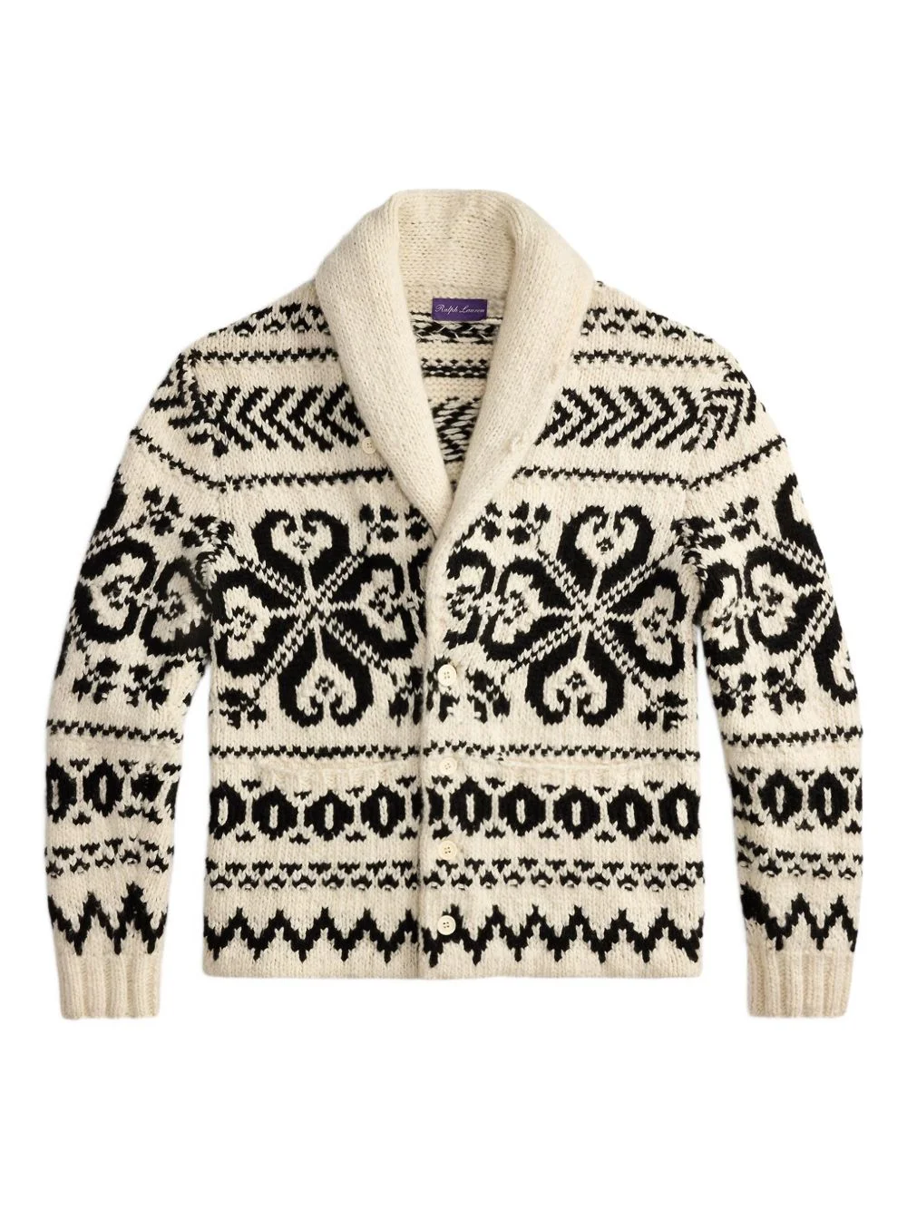 shawl-collar jacquard cardigan - 1