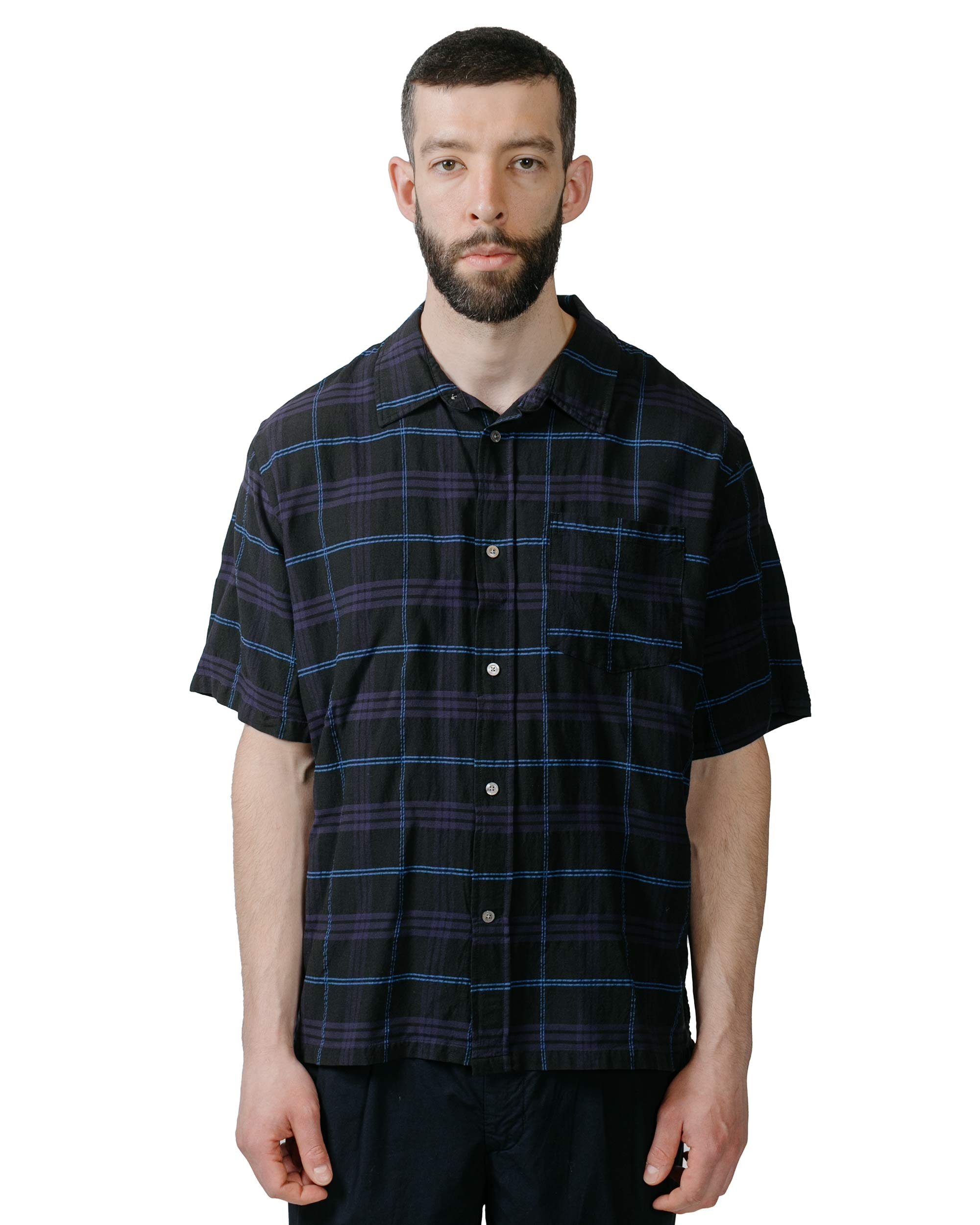 Ivan Relaxed Textured Check SS Shirt Dark Navy - 2