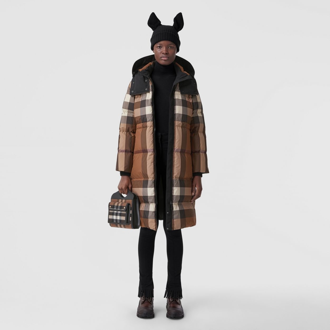 Detachable Hood Check Puffer Coat - 2