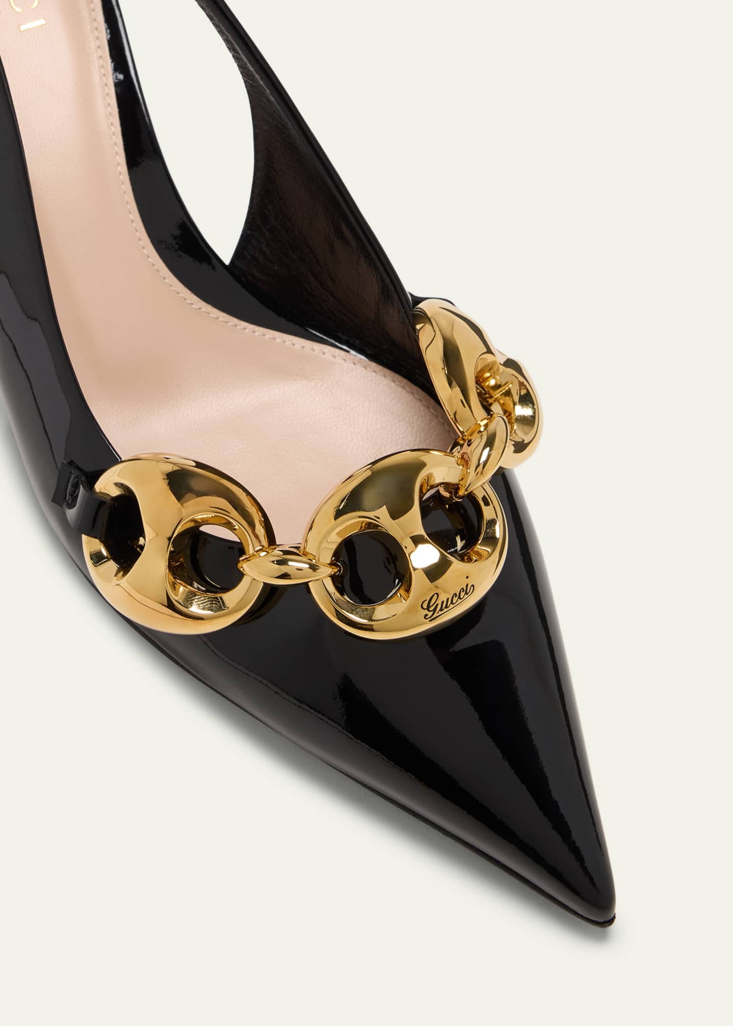 Gucci Marina Chain Patent Leather Slingback Pumps - 3