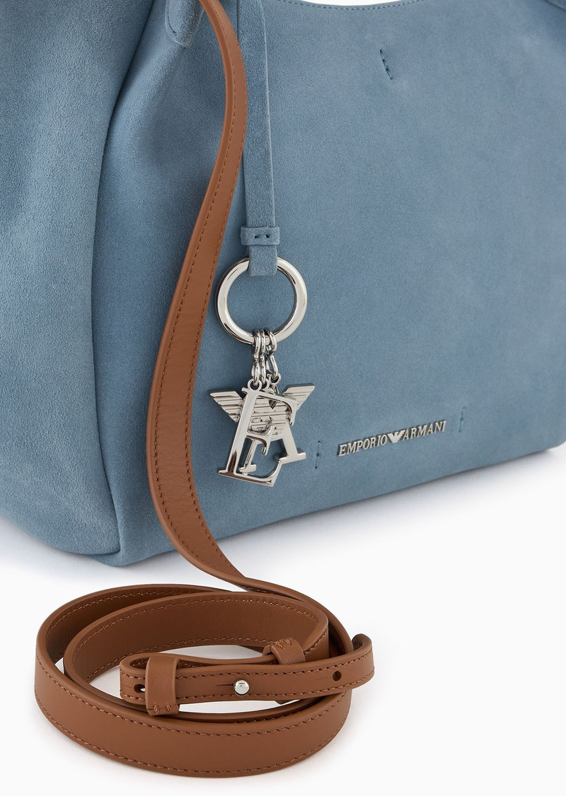 Split cowhide shopper bag with logo charm 5