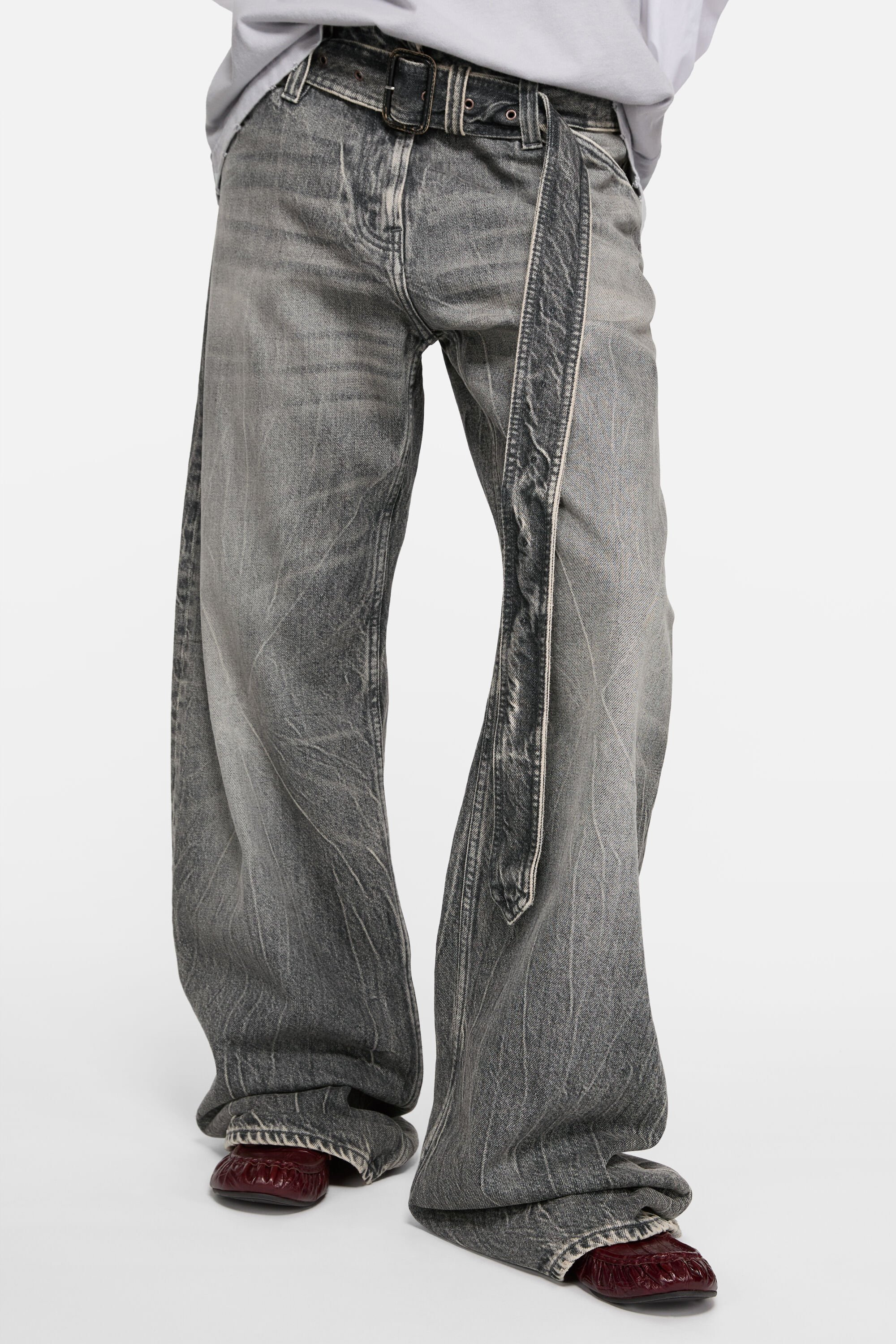 Belted jeans - Relaxed fit - Washed Black - 4