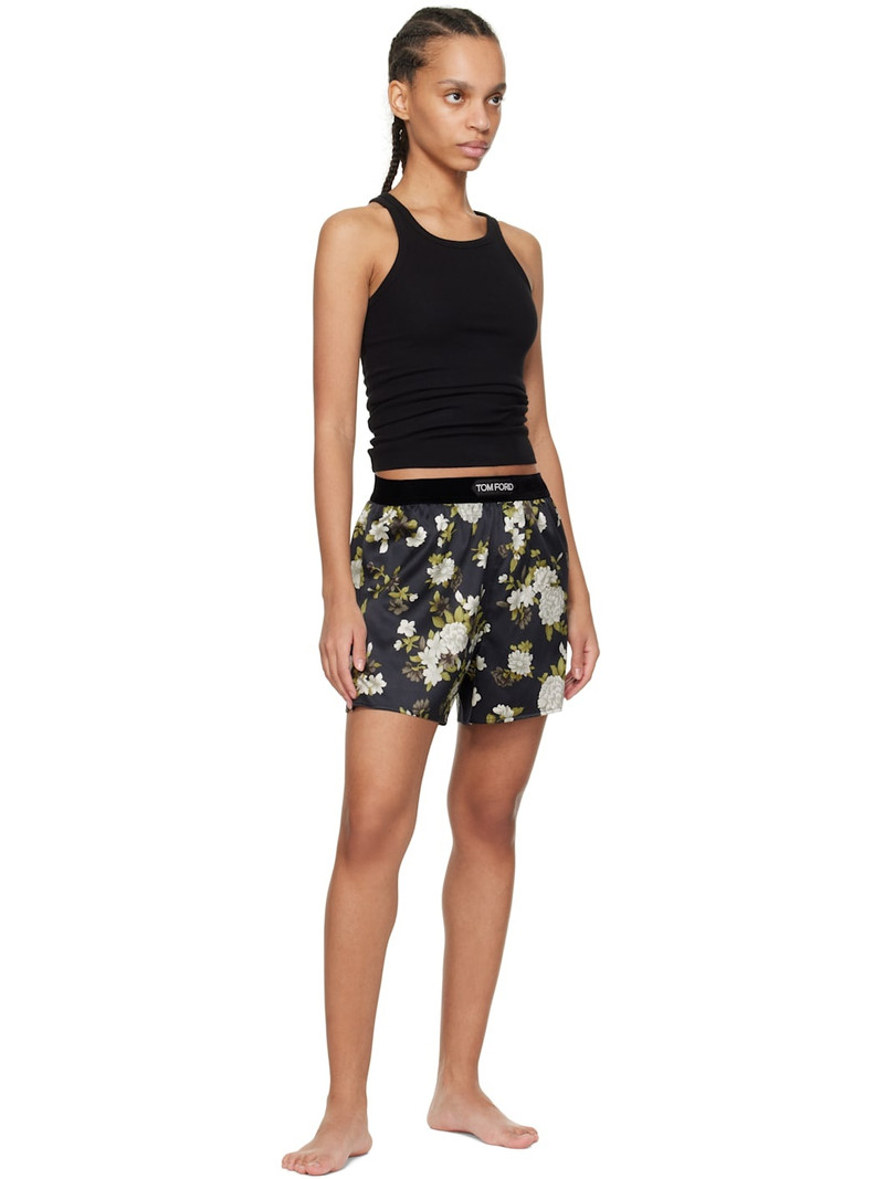 TOM FORD Black Hendrix Floral Stretch Silk Satin Pyjama Shorts outlook