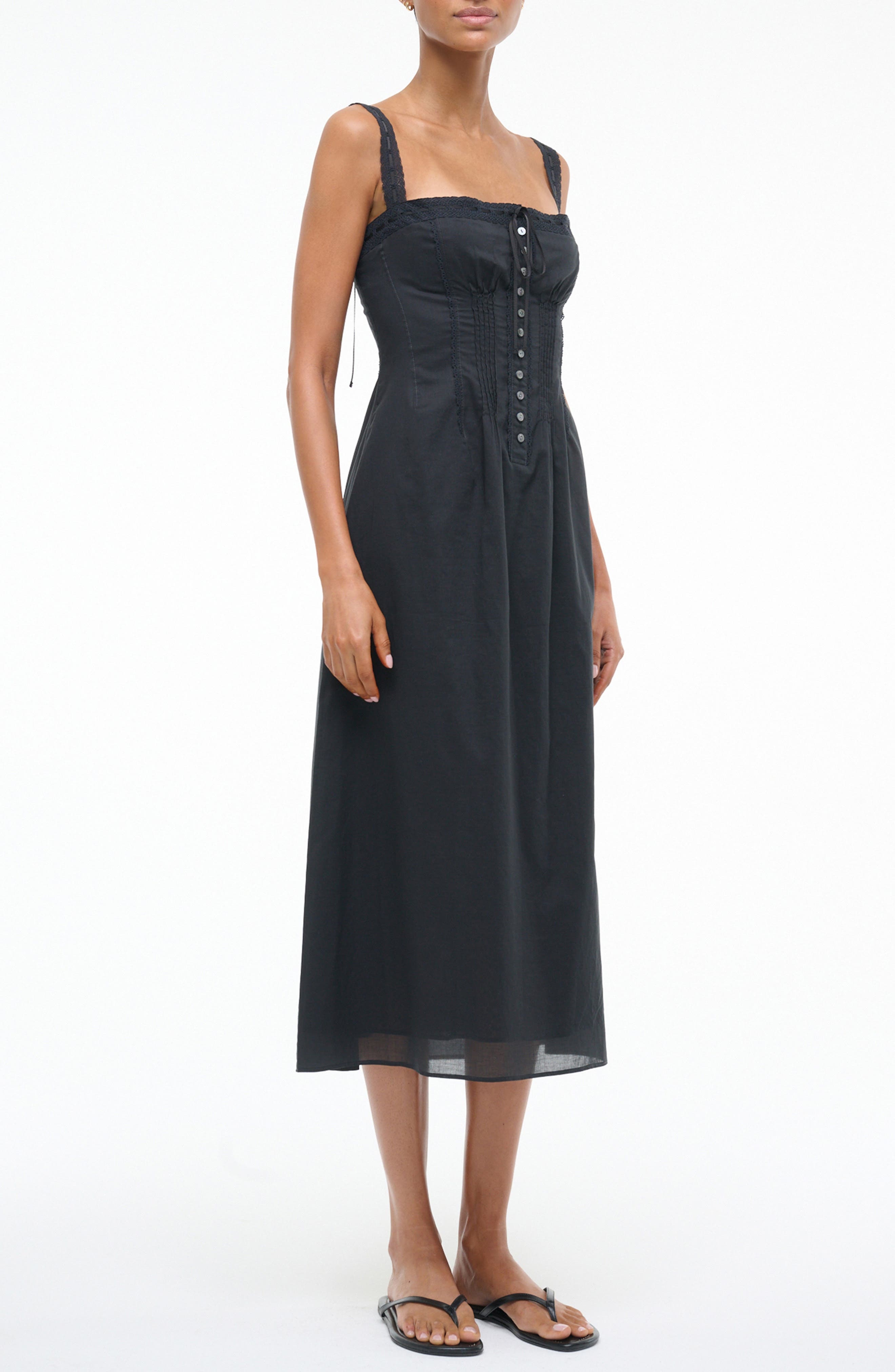 STAUD Matilde Lace Trim Midi Dress in Black at Nordstrom - 3