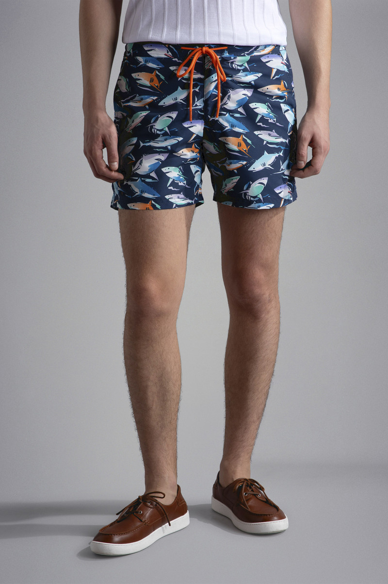 SWIM SHORTS WITH MULTICOLOUR SHARK PRINT 6