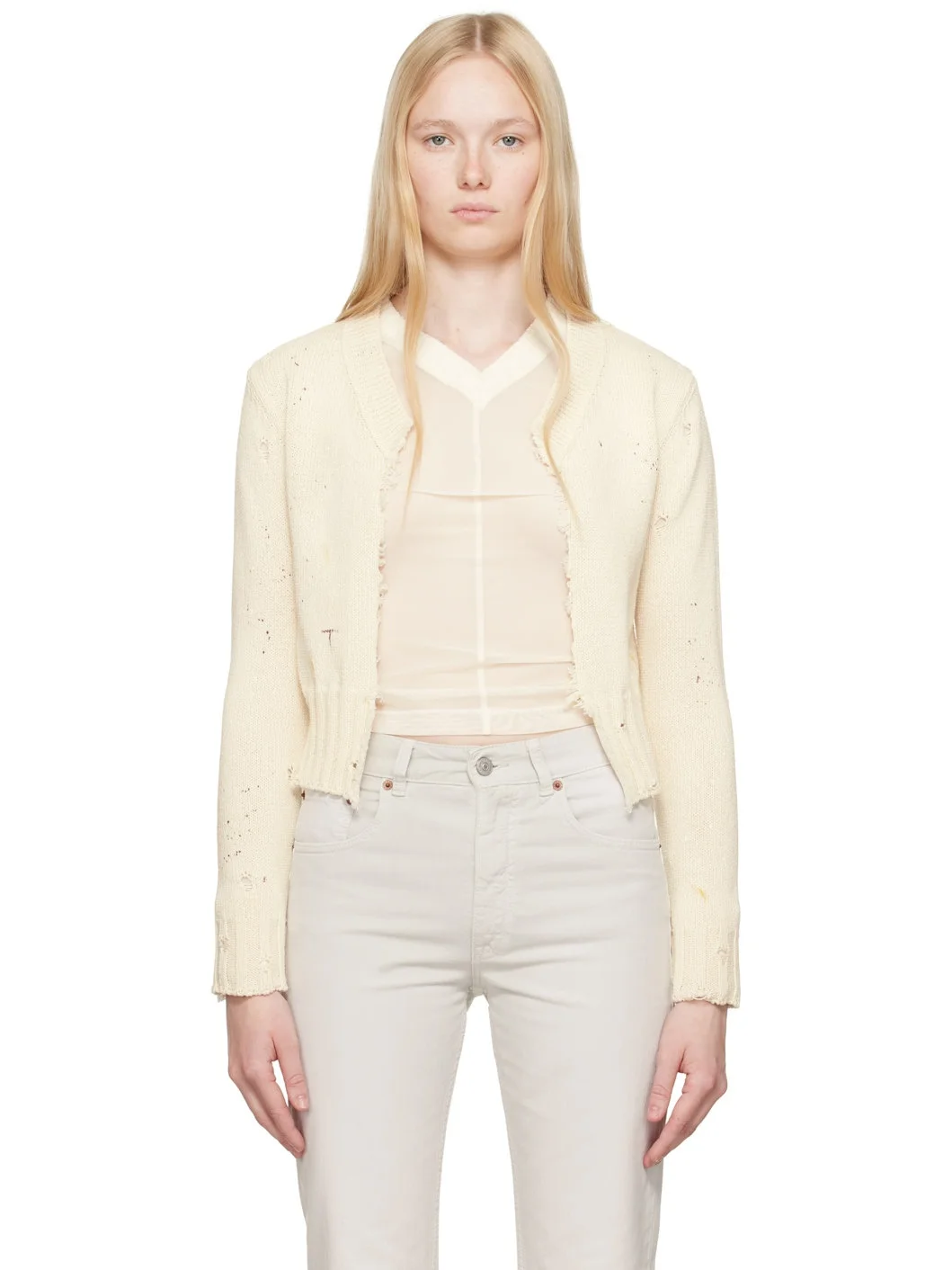 Off-White Paint Knit Cardigan - 1