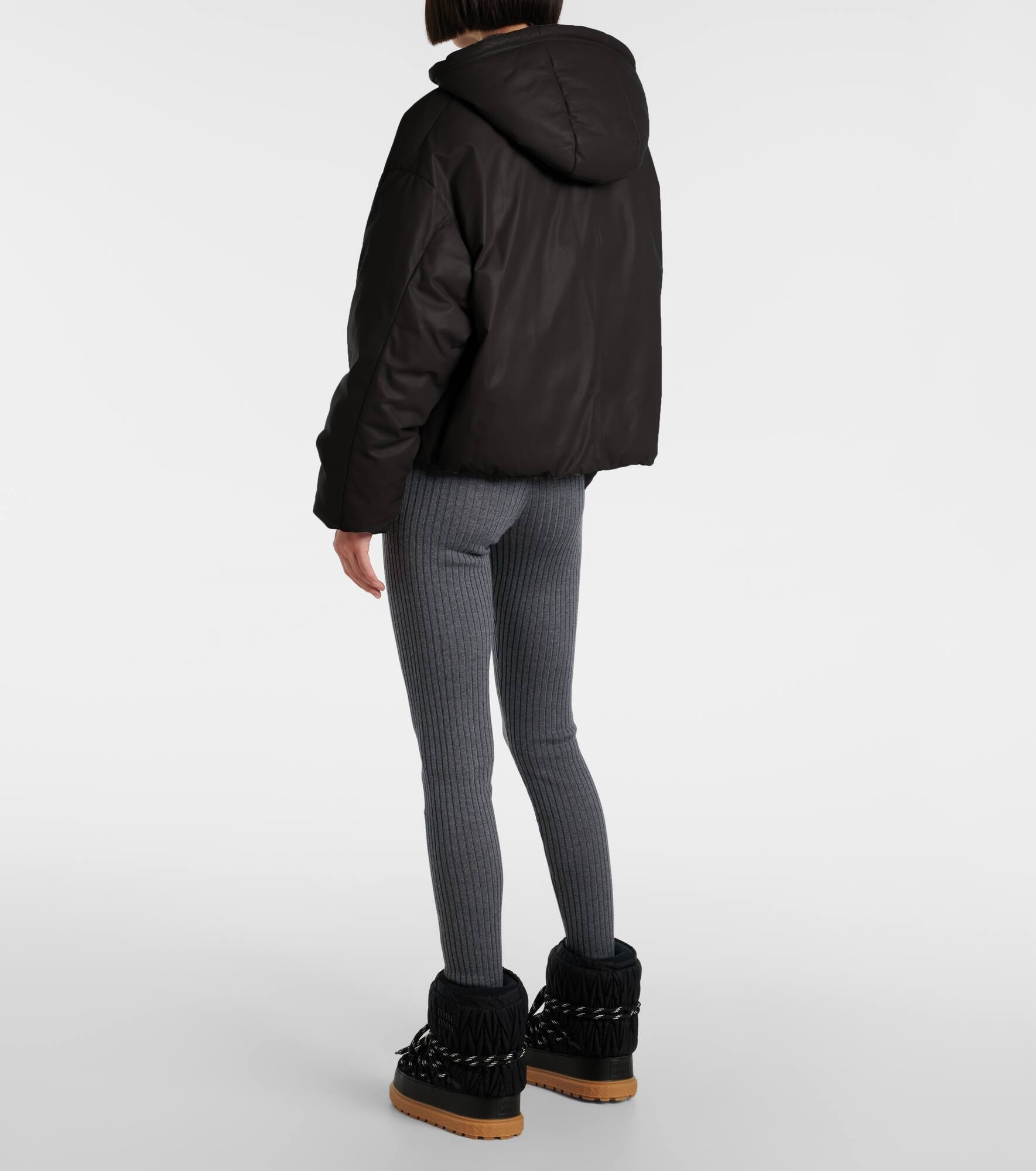 Logo leather puffer jacket - 3