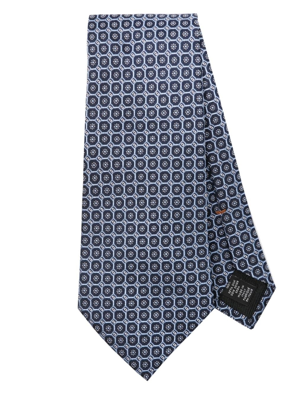 geometric-pattern silk tie - 1