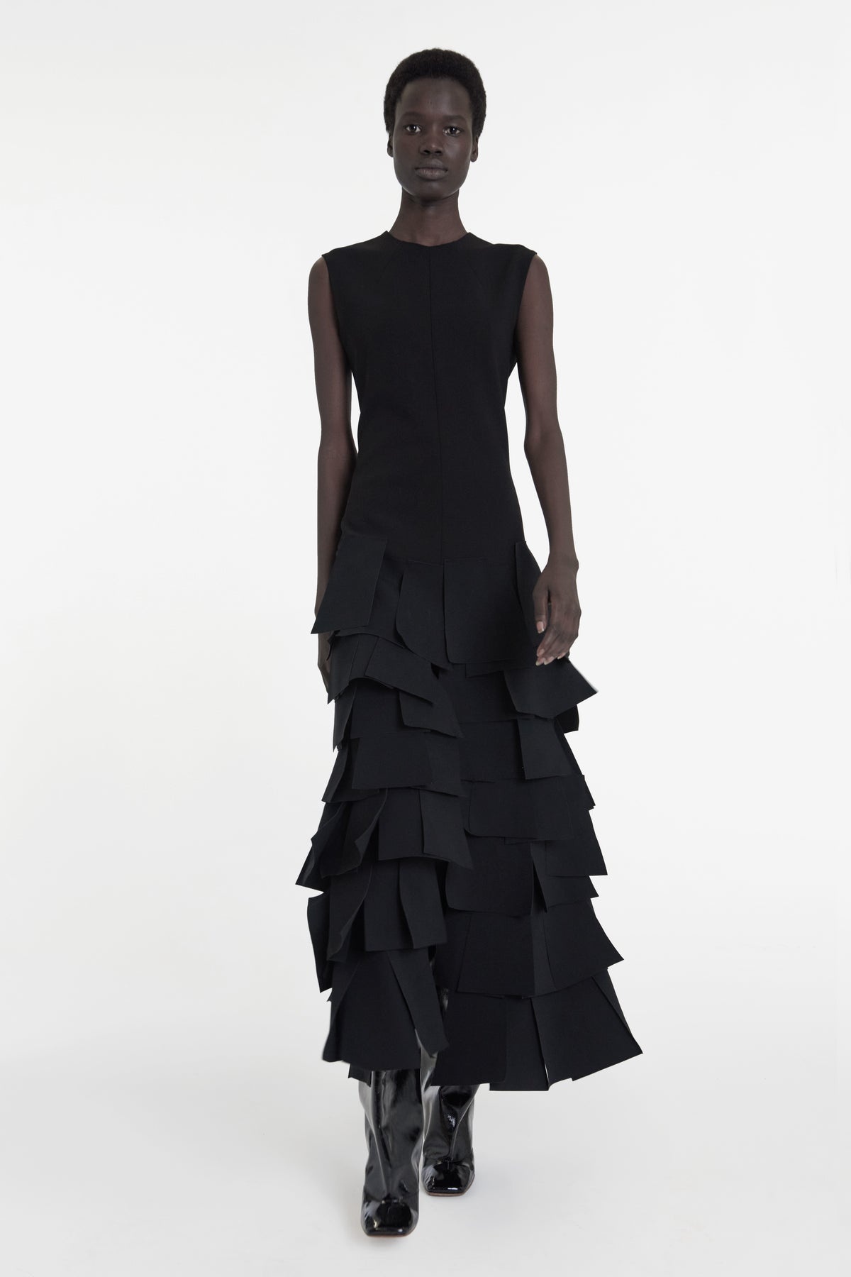 SLEEVELESS DRESS WITH LASER CUT ELEMENTS BLACK - 6