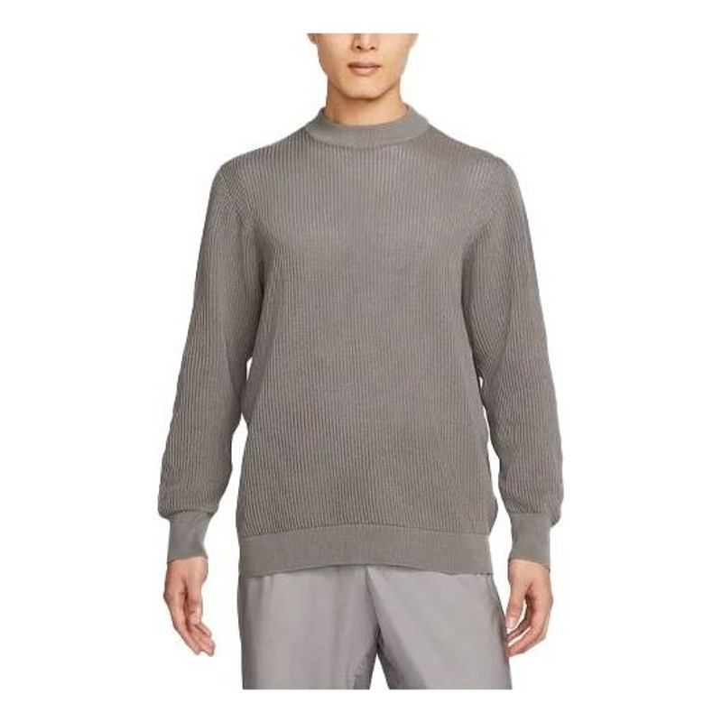Men's Nike Solid Color Round Neck Long Sleeves Knit Wool Sweater Wolf Grey DN4102-012 - 1