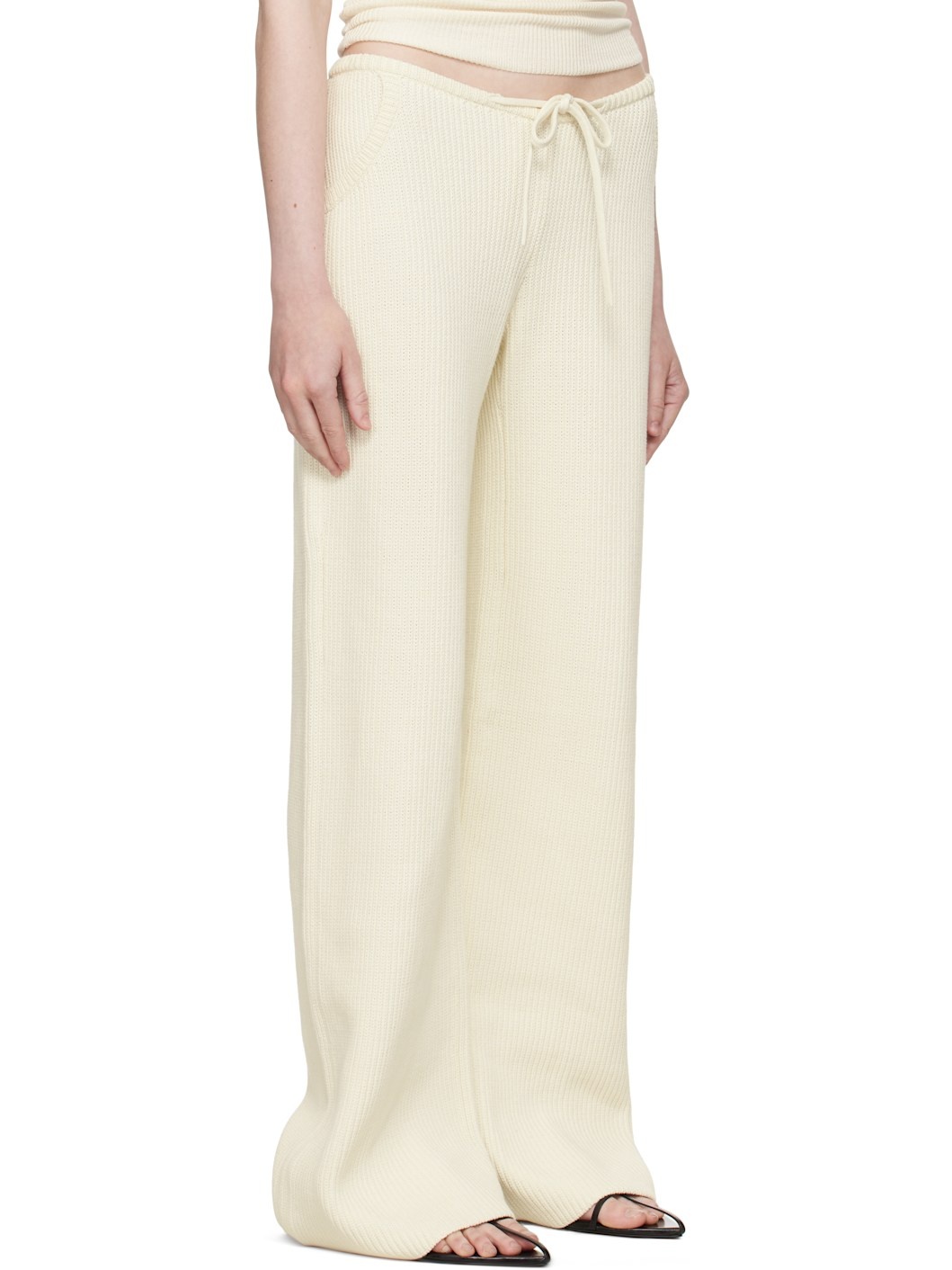 Beige Knit Drawstring Trousers - 2