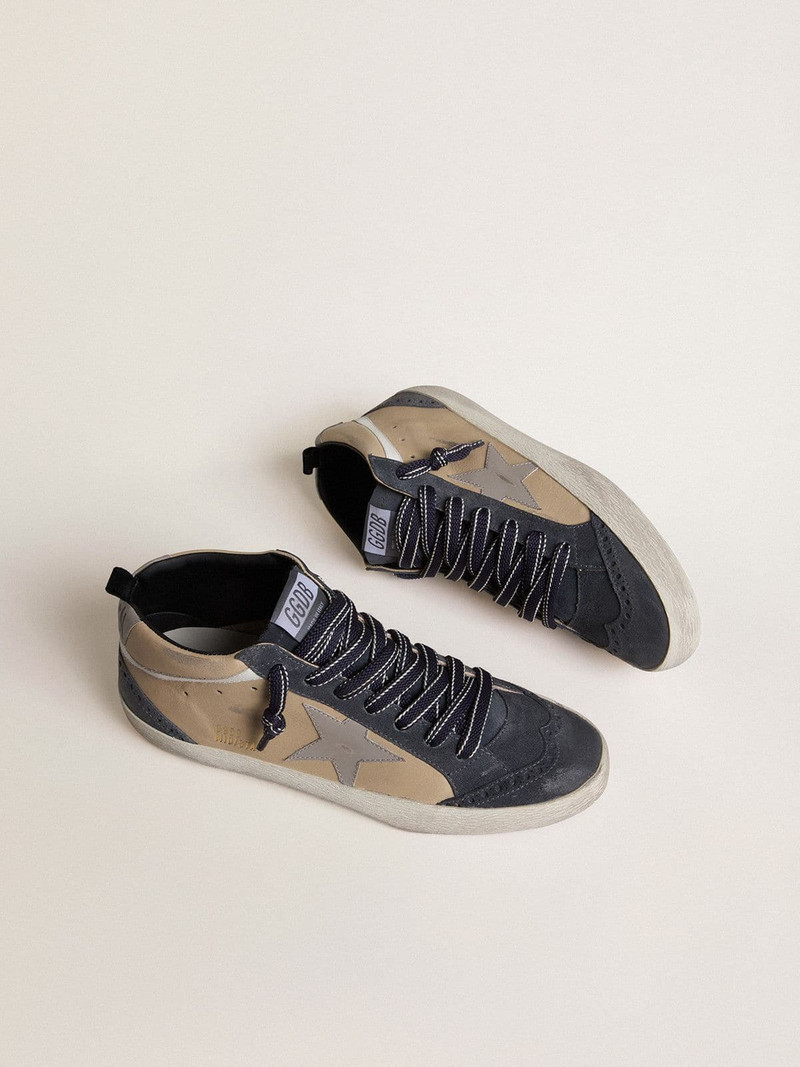 Golden Goose Men's Mid Star in beige and blue suede with gray nappa leather star and white leather flash outlook