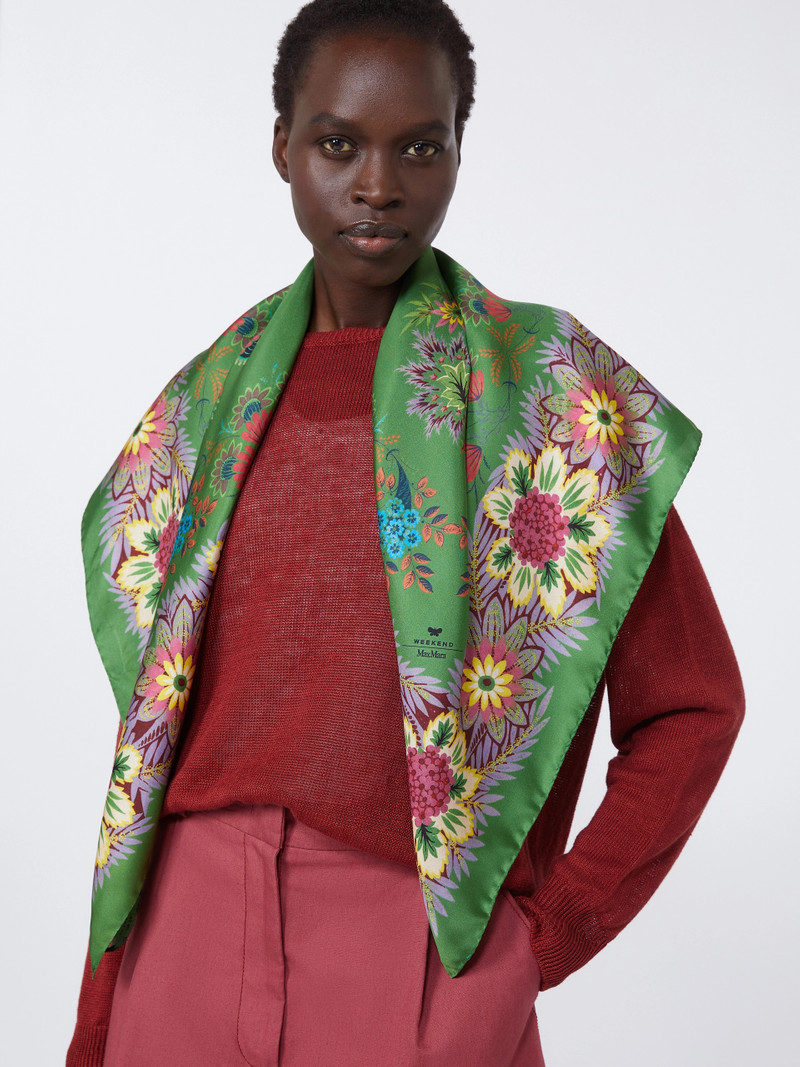 ONESTONEW Printed silk twill foulard - GREEN 4