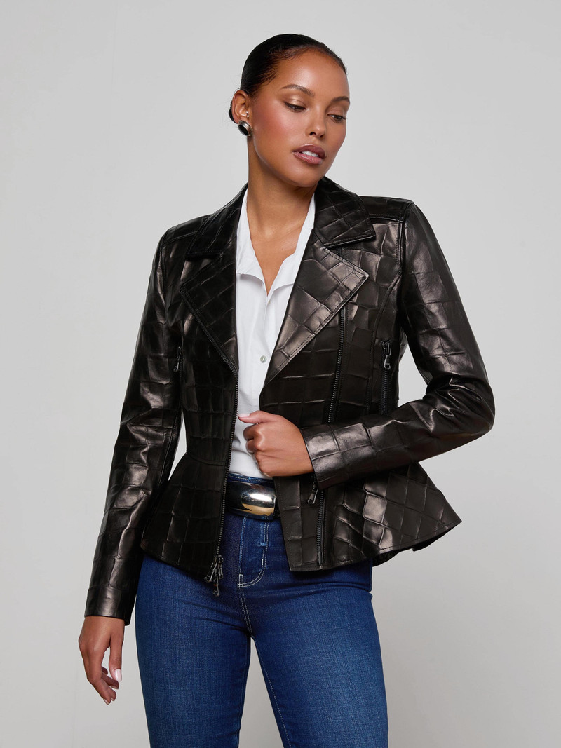 L'AGENCE Lyric Leather Peplum Jacket outlook