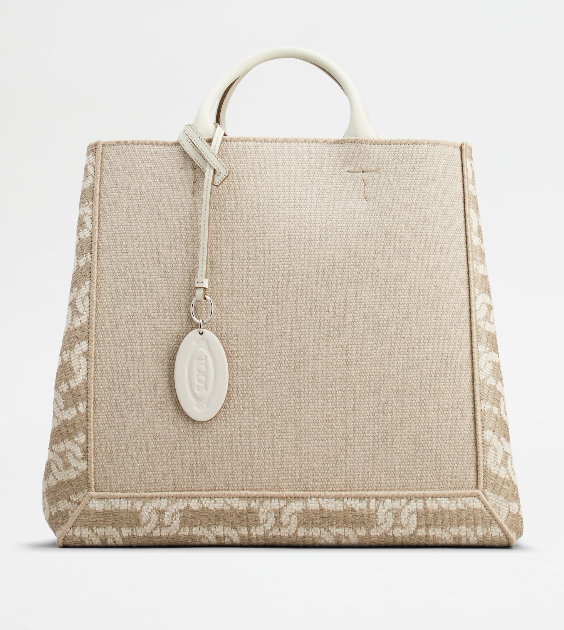 TOD'S DOUBLE UP SHOPPING BAG IN FABRIC AND LEATHER LARGE - BEIGE - 9