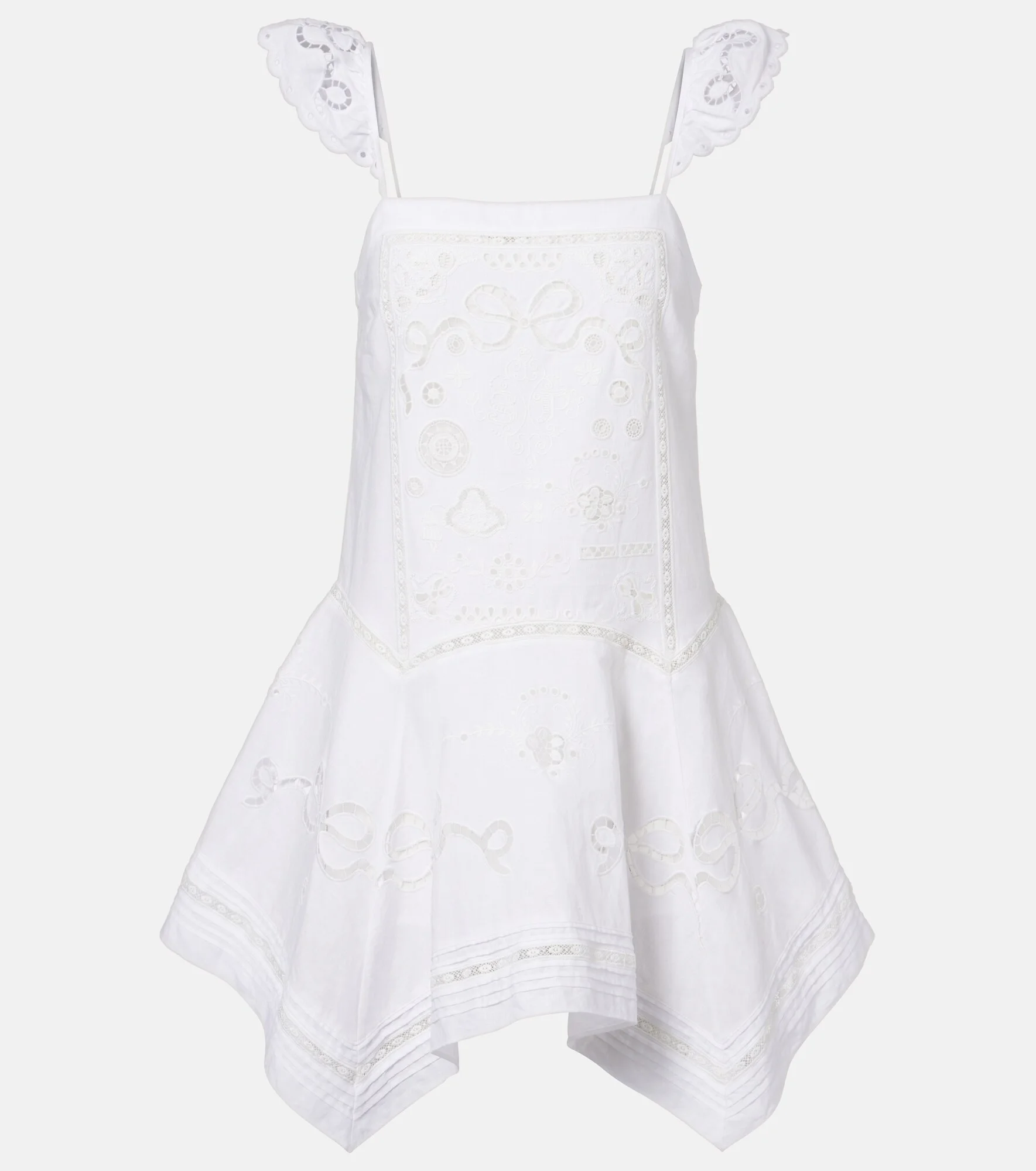 Embroidered linen and cotton poplin minidress - 1