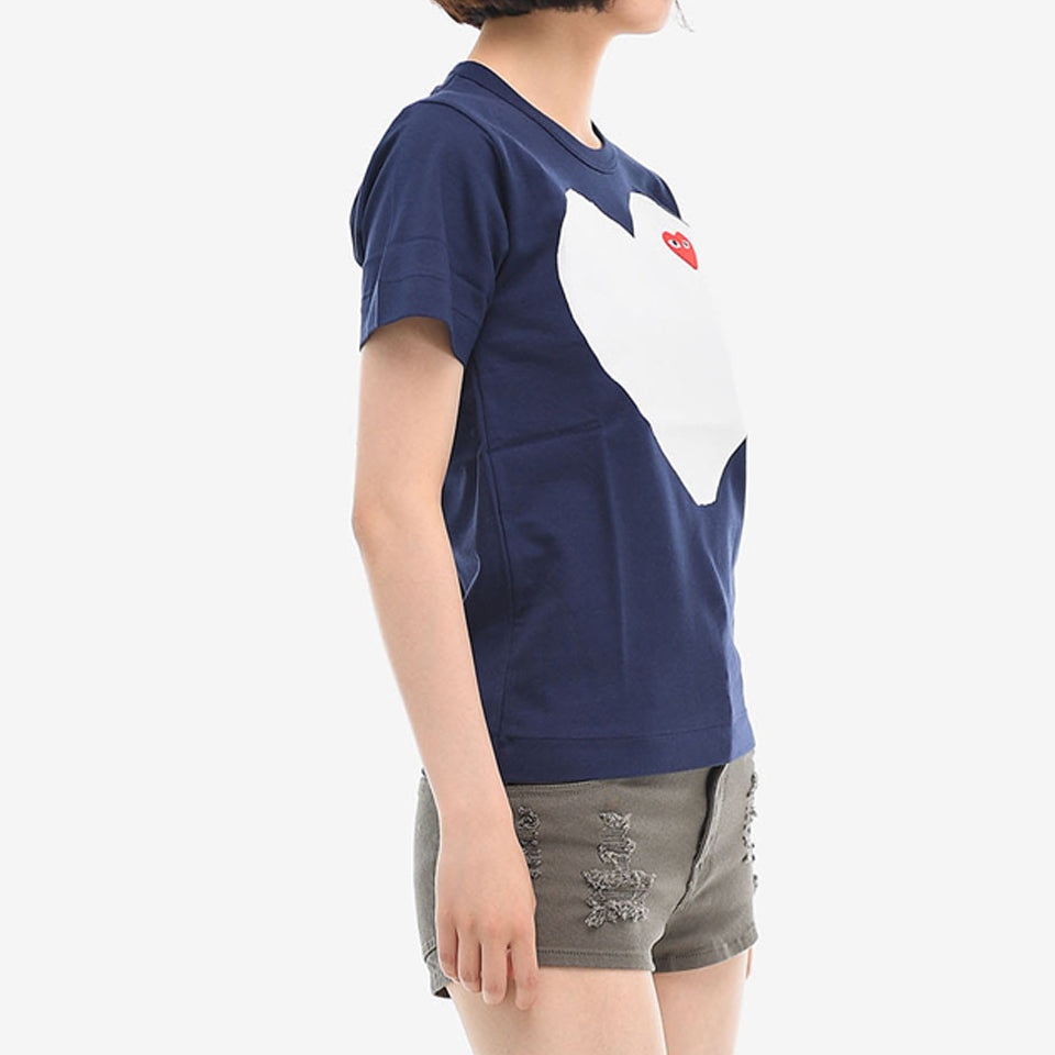 (WMNS) COMME des GARCONS PLAY Large Heart Logo Tee 'Navy White' AZ-T183-051-1 - 3
