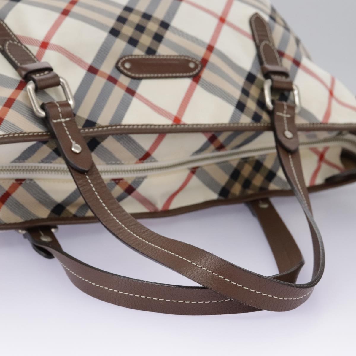 Burberry Nova Check Blue Label Tote Bag Nylon Beige Silver - 7