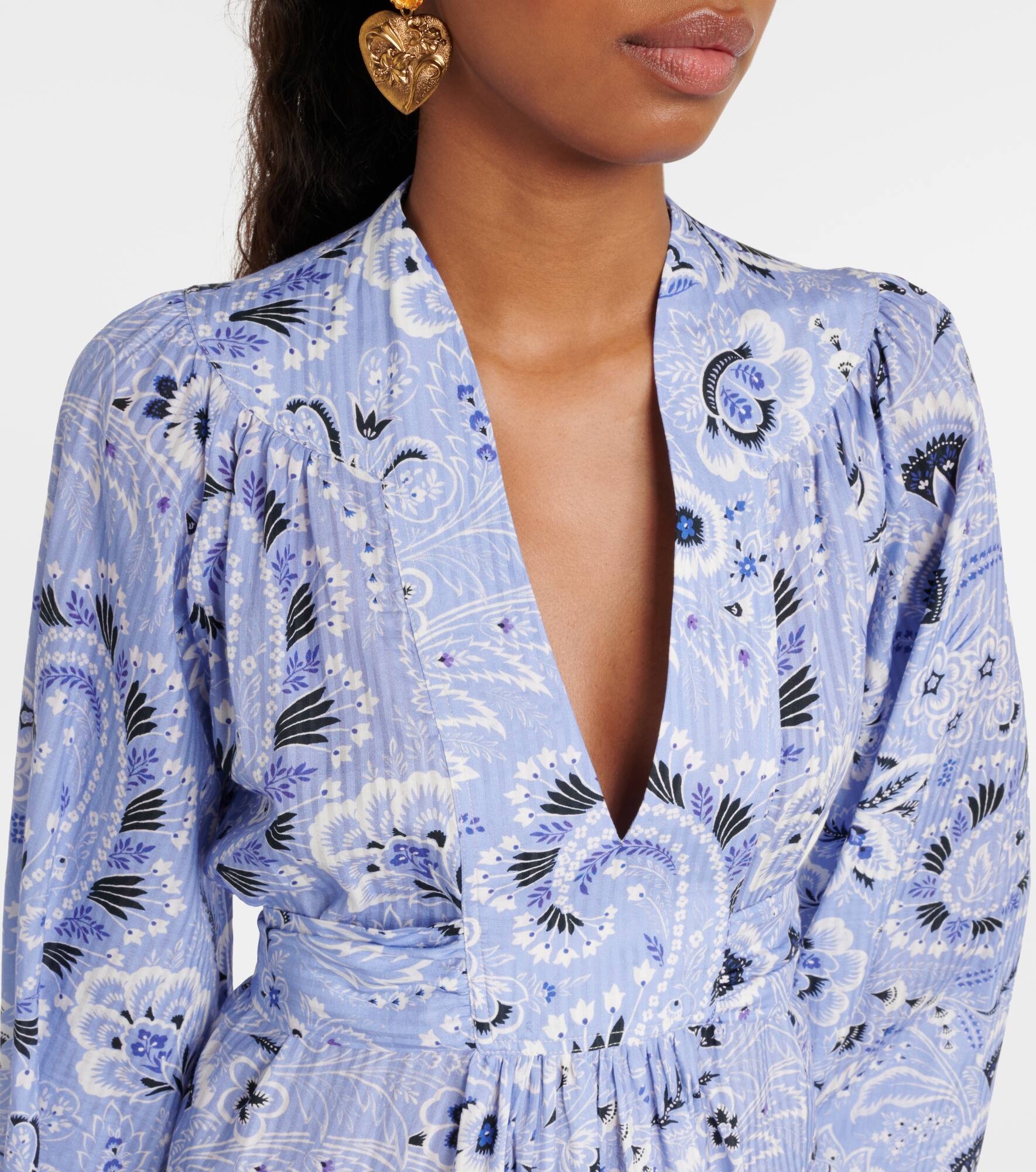 V-neck printed cotton-blend minidress - 4