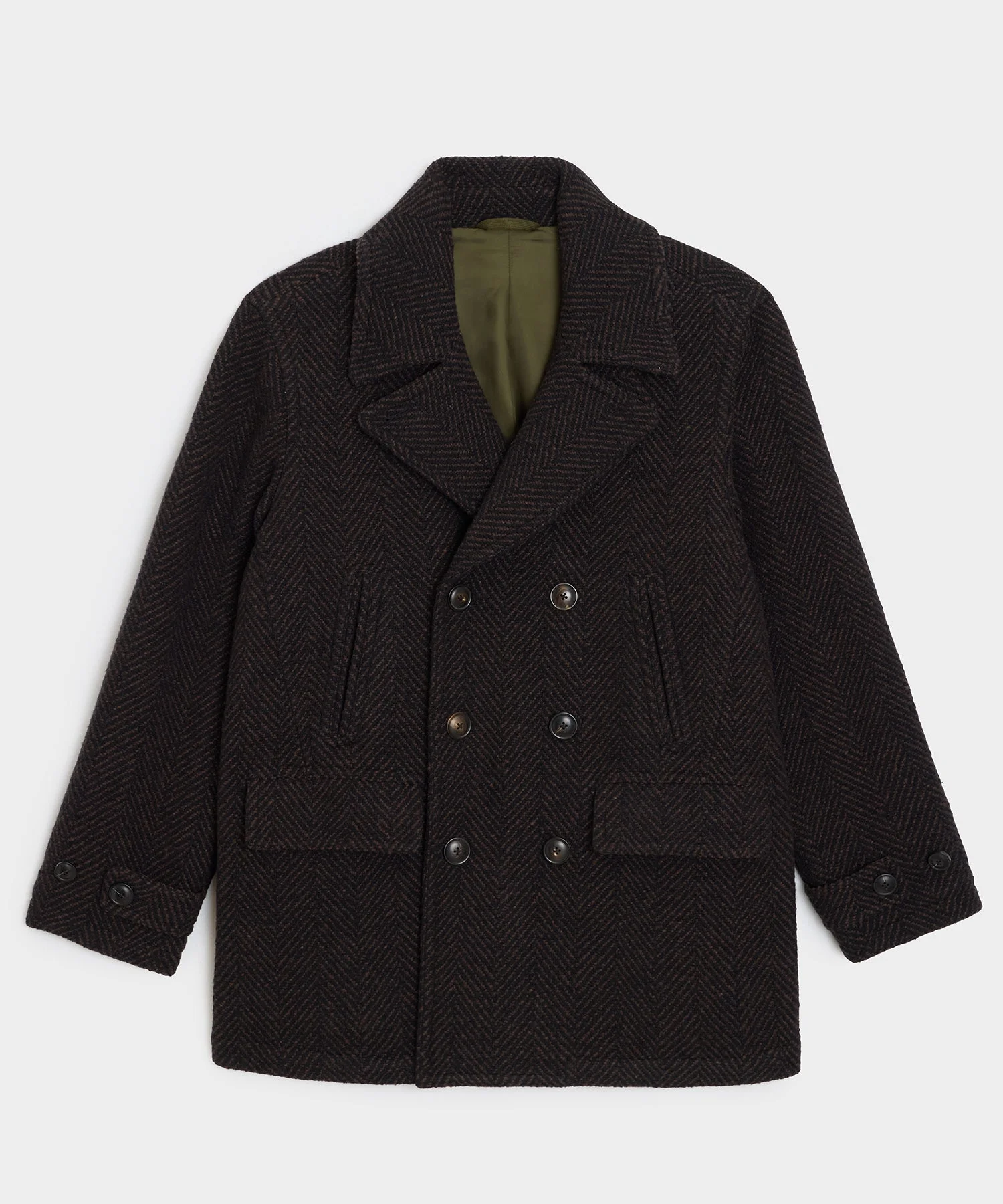 Italian Wool Herringbone Peacoat - 1