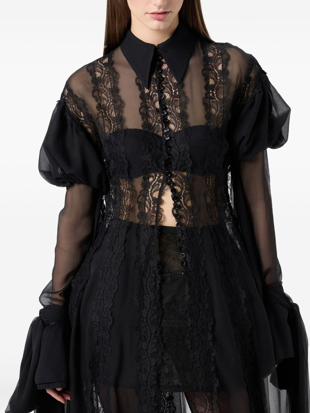 CHIFFON AND LACE SHIRT DRESS - 3