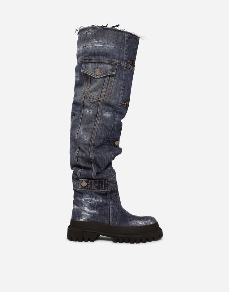 Patchwork denim hi-trekking boots - 1