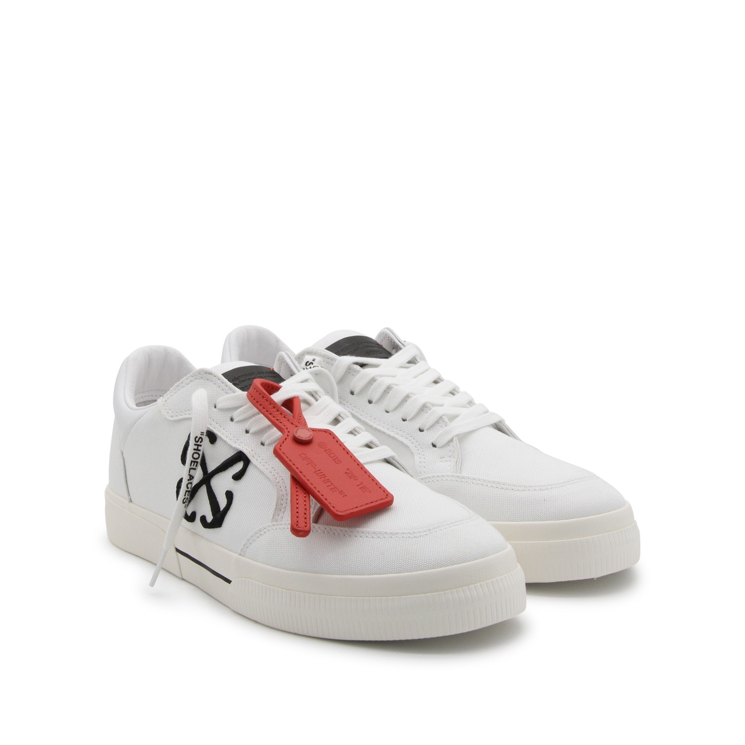 WHITE AND BLACK CANVAS VULCANIZED SNEAKERS - 2