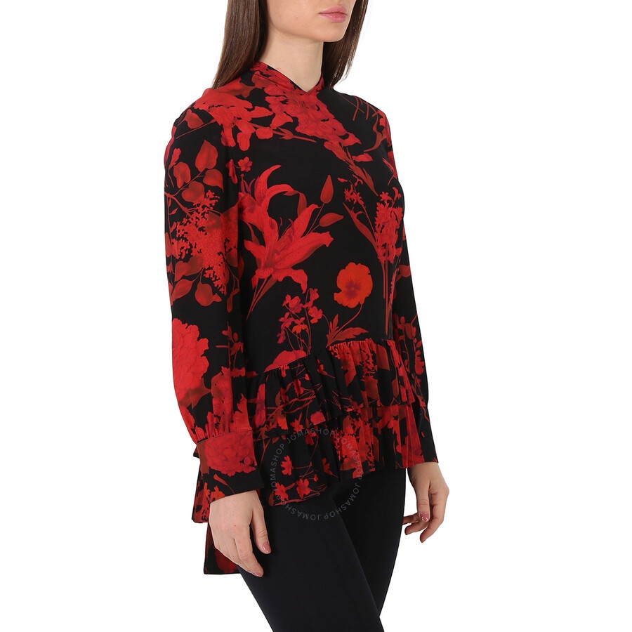 Valentino Floral Print Pleated Trim Blouse - 4
