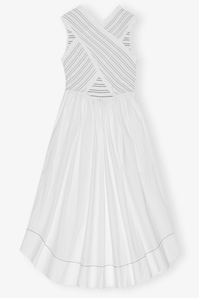 WHITE WASHED STRETCH COTTON SMOCK MIDI DRESS 6