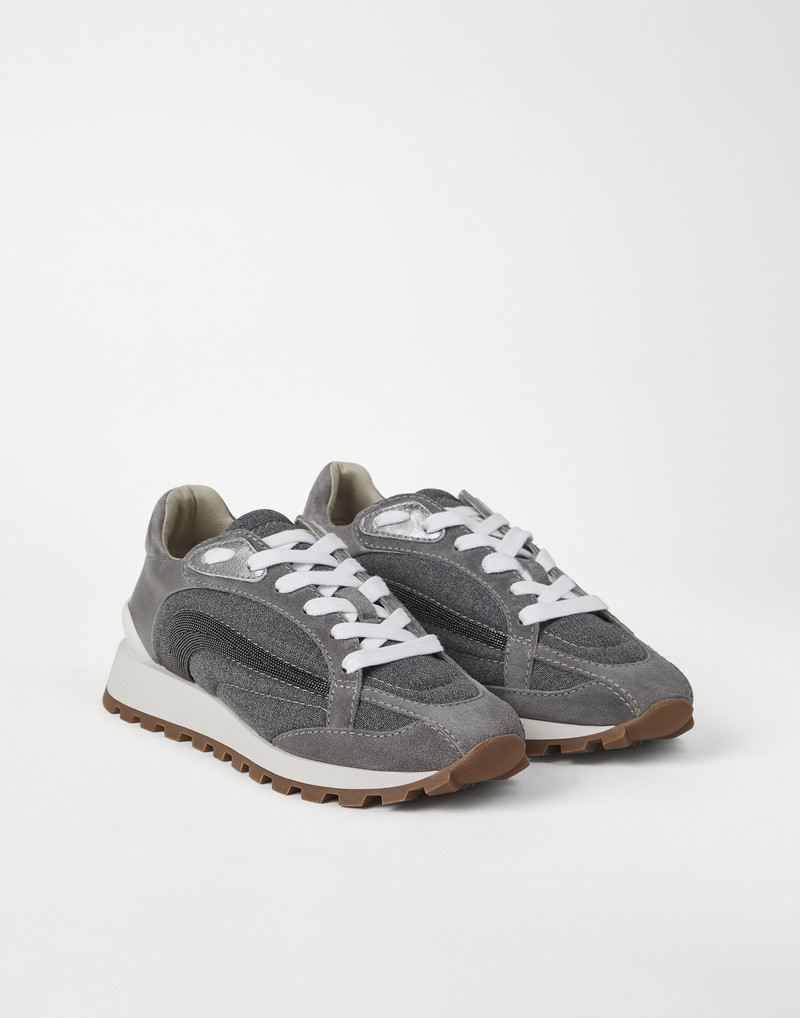 Virgin wool canvas and suede runners with precious stripe 1