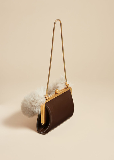 KHAITE The Small Lilith Evening Bag in Chestnut Crackle Patent Leather with Shearling outlook