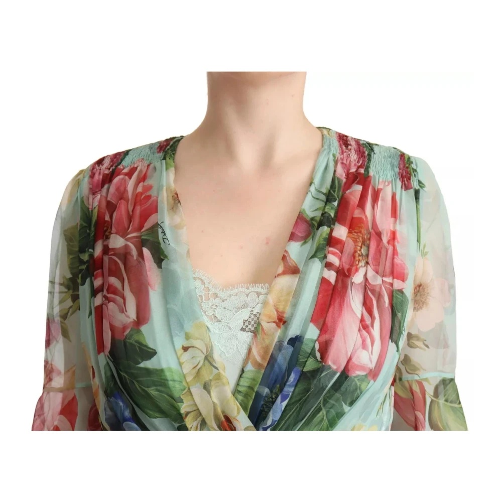 FLORAL PRINT SILK DRESS - BLUE - 3