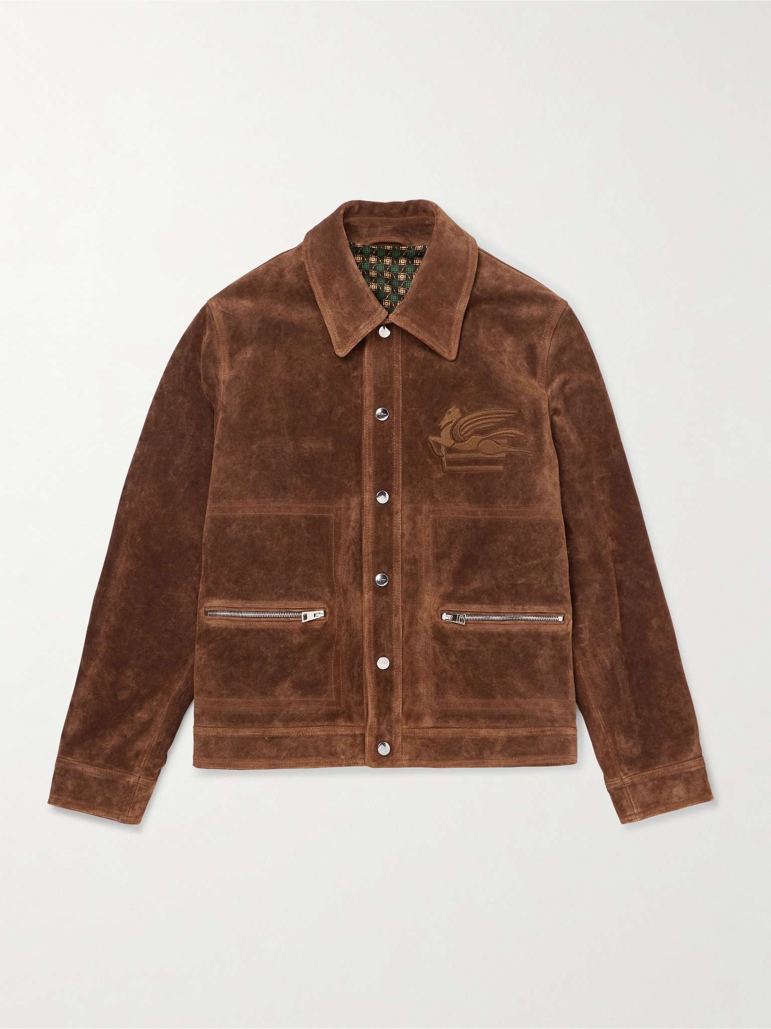 Logo-Embroidered Suede Jacket - 1