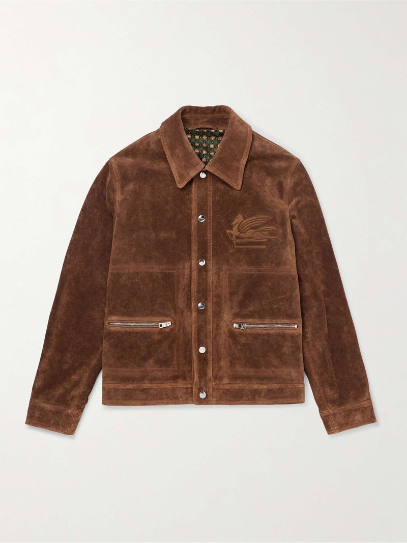 Logo-Embroidered Suede Jacket 1