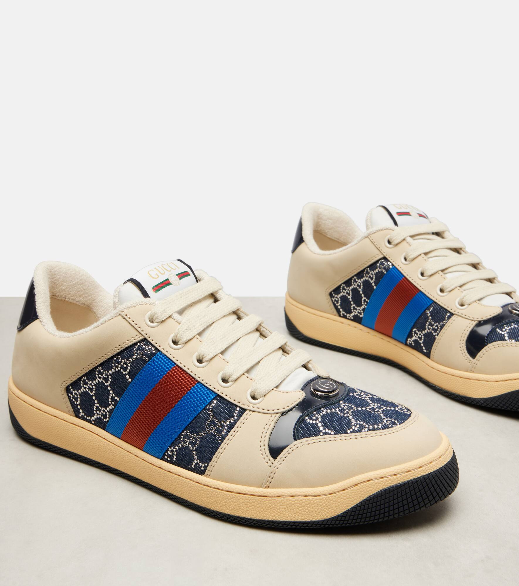 Screener GG leather-trimmed denim sneakers - 5