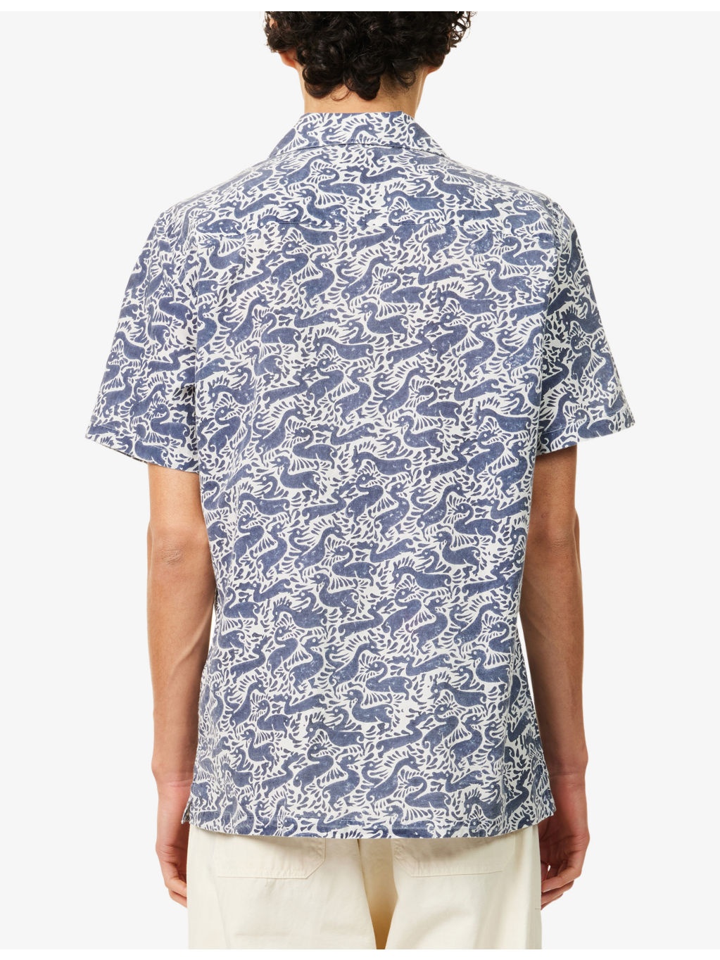 Duck Block-Print Camp-Collar Short Sleeve Cotton Shirt - 4