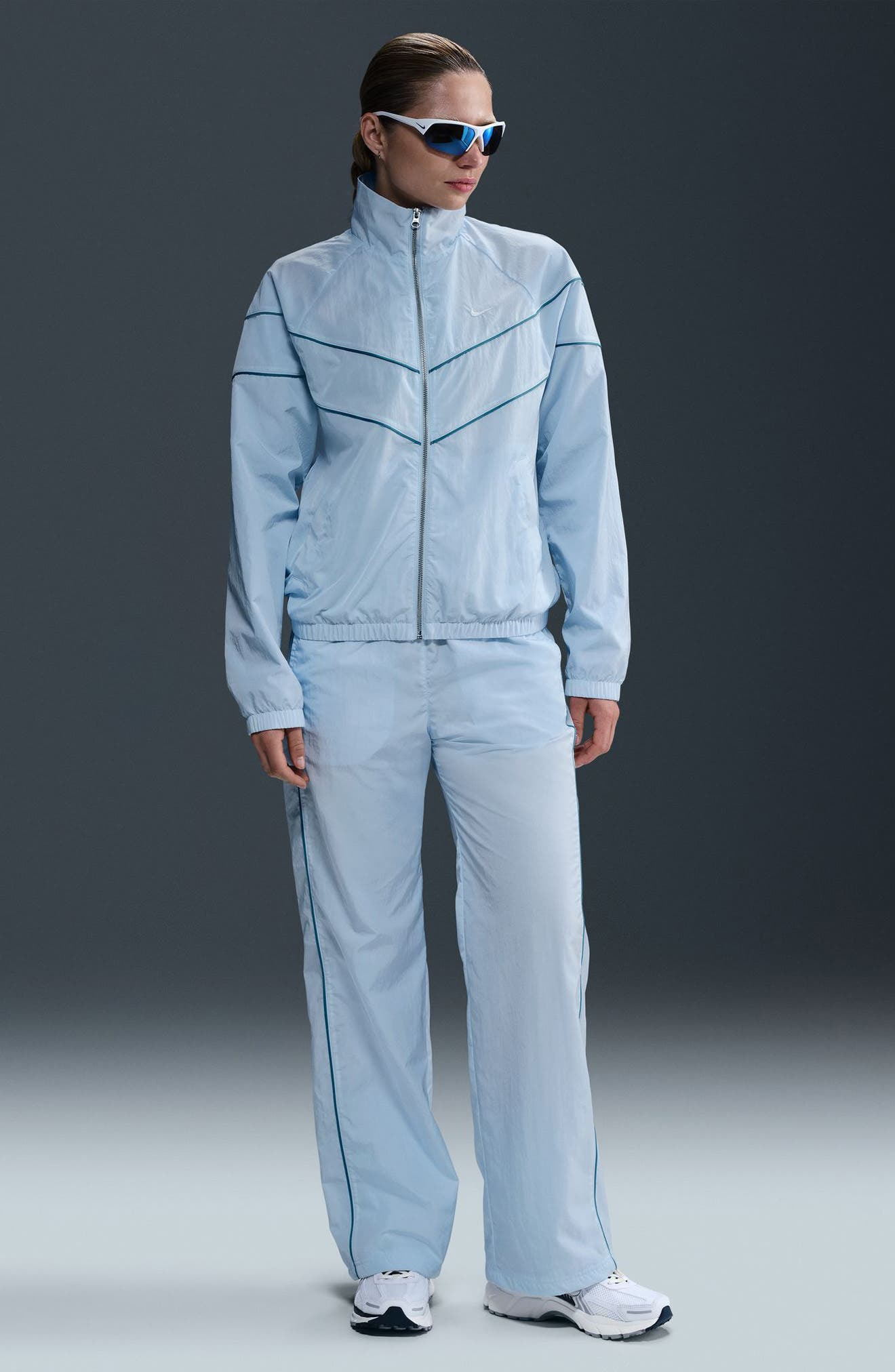 Nike Windrunner Water Repellent Jacket in Blue Tint/Smokey Blue/White at Nordstrom - 7