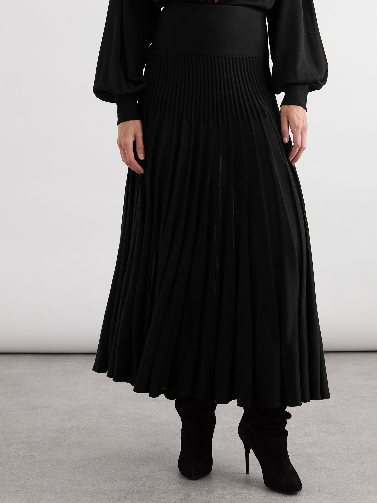 Pleated wool midi skirt Black - 3