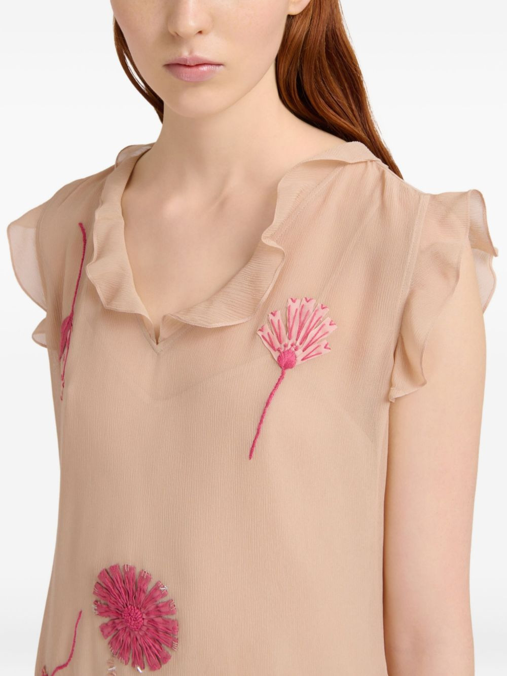 ruffled floral-embroidered dress - 5