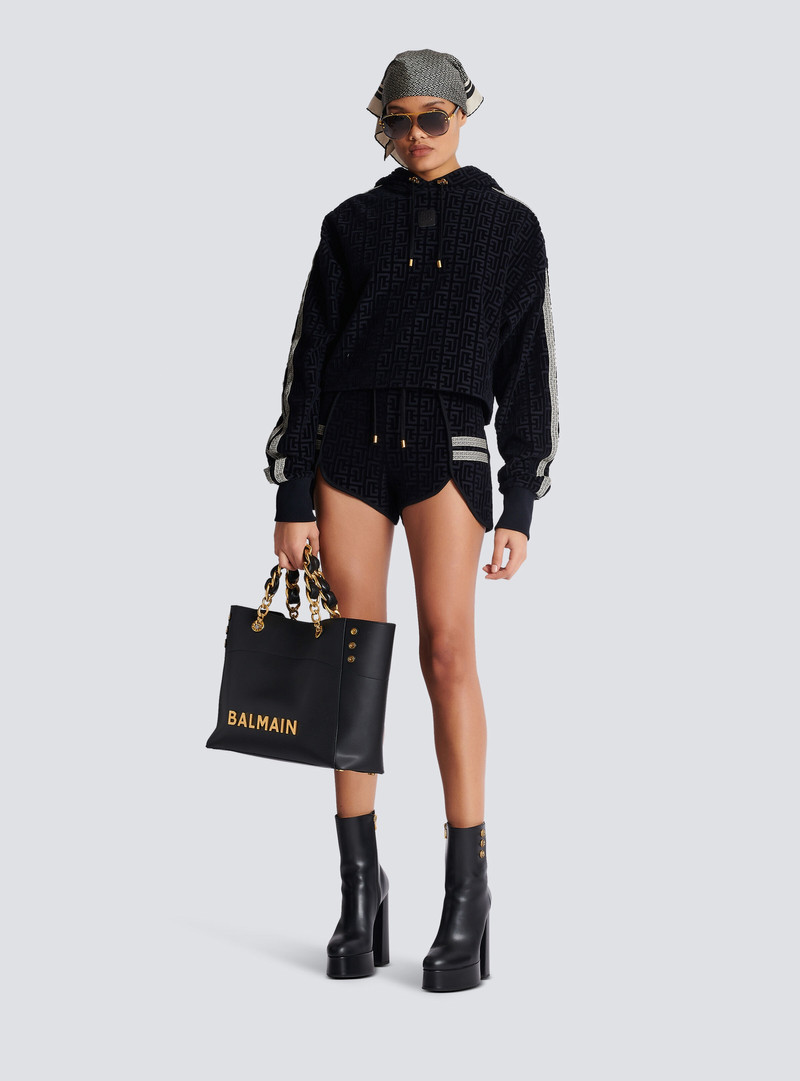 Balmain Monogrammed velvet shorts outlook