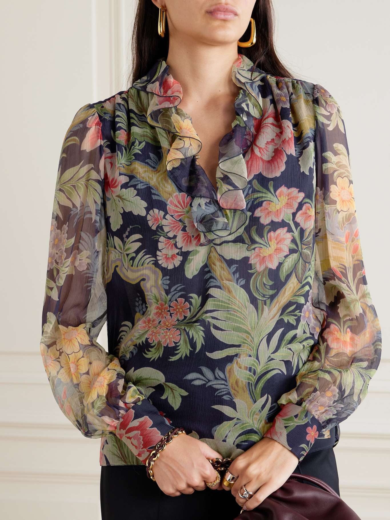 Floral-print silk-crepon blouse - 3