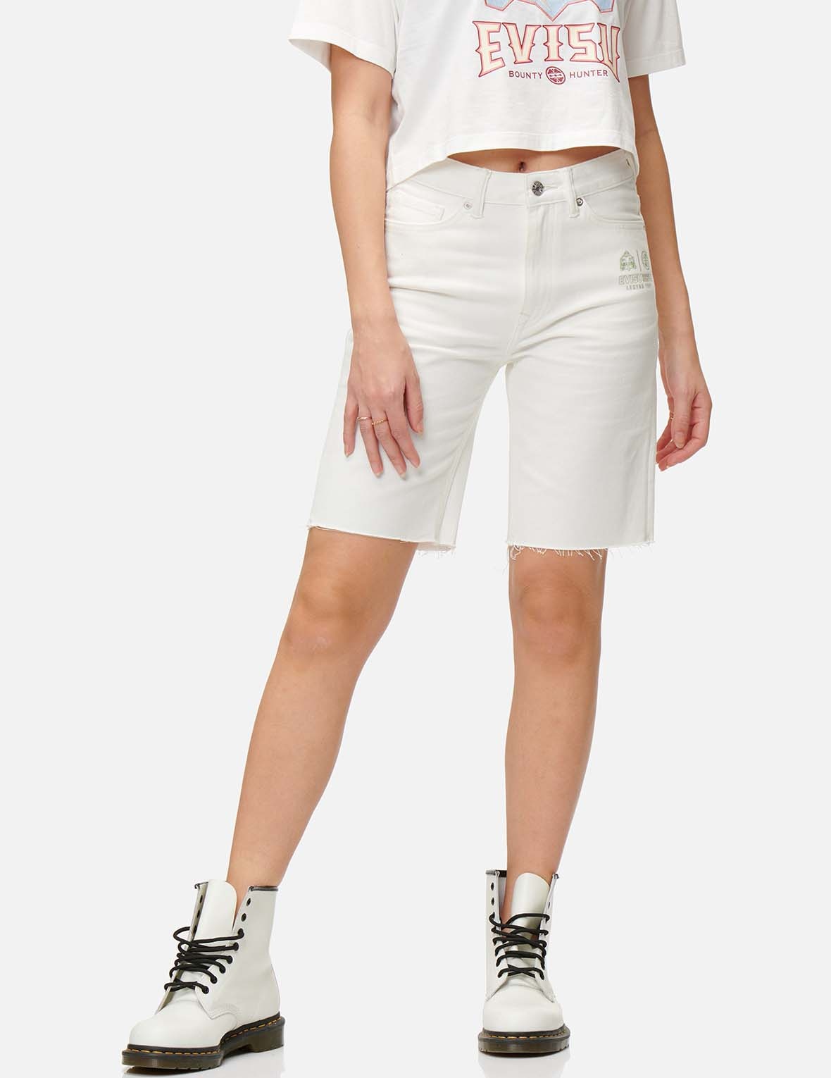 DAICOCK WHITE DENIM SHORTS - 3