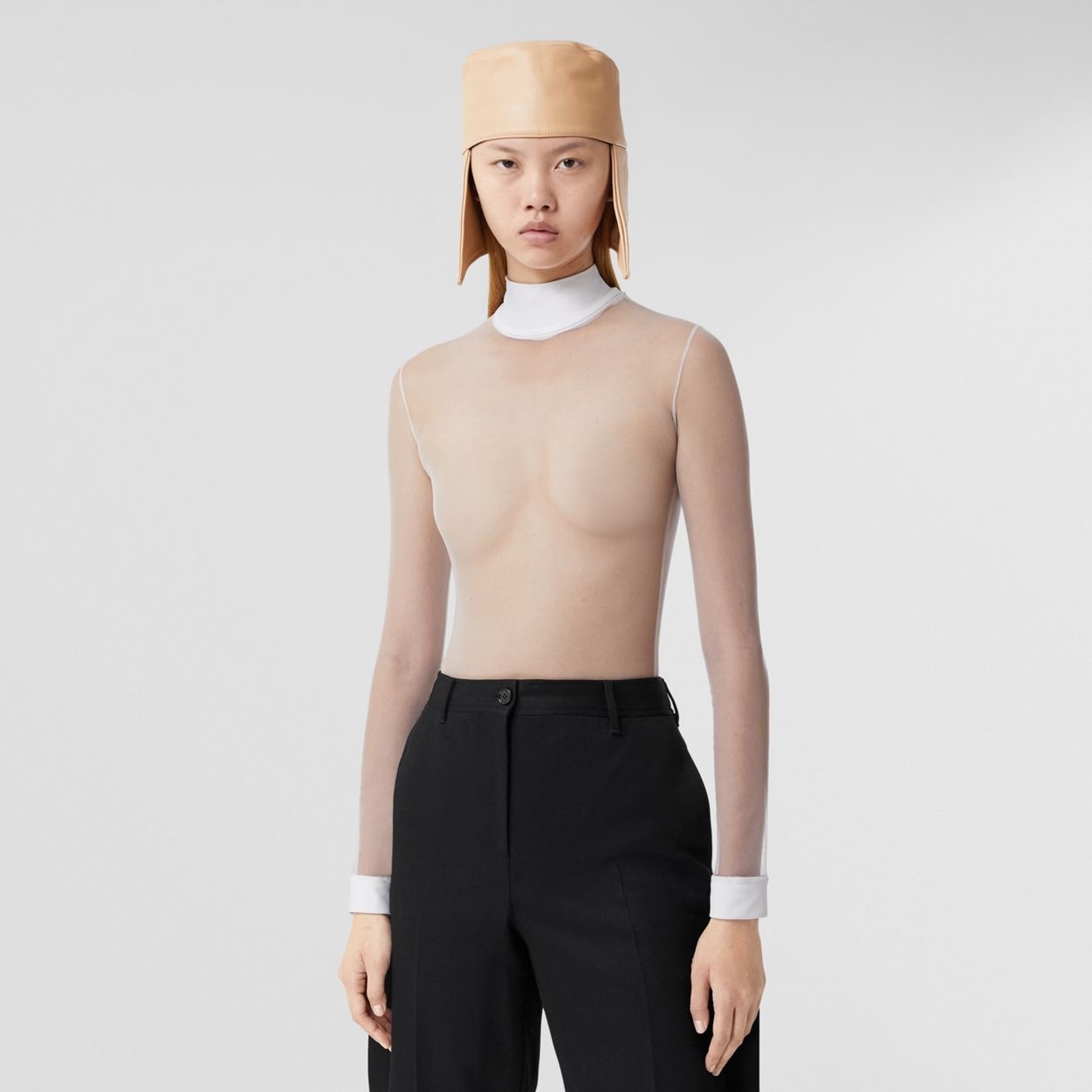 Stretch Tulle Turtleneck Bodysuit - 2