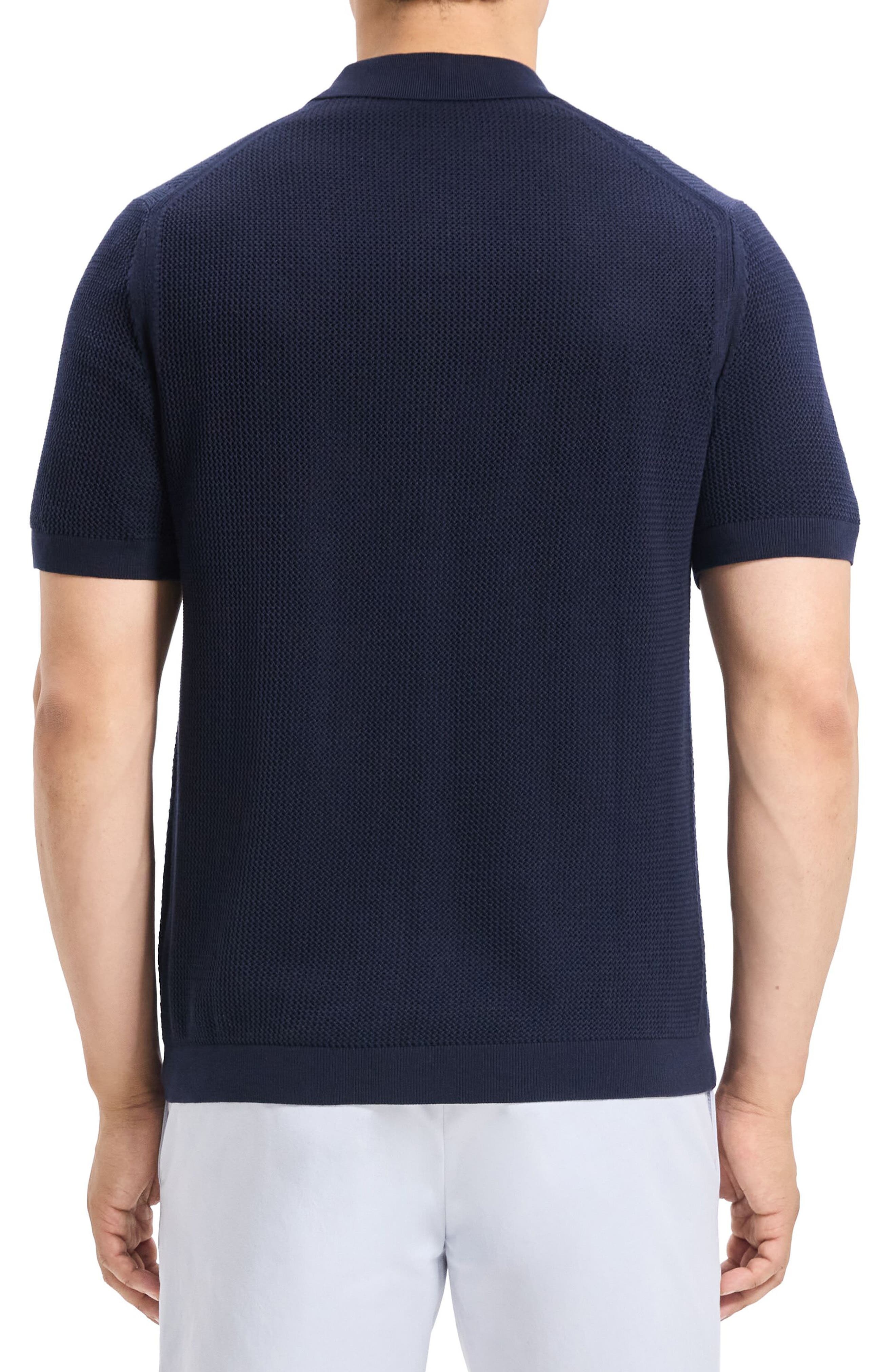 Theory Cairn Short Sleeve Button-Up Cotton Blend Sweater in Baltic at Nordstrom - 3