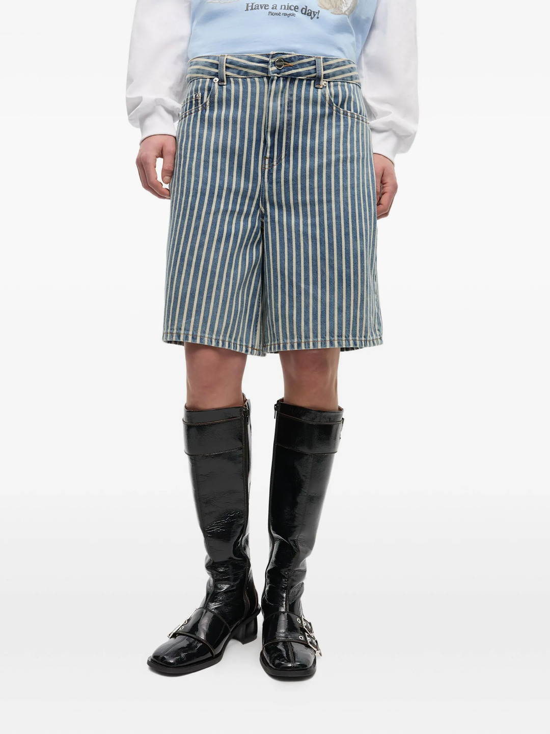 Light Stripe Denim Shorts - 3